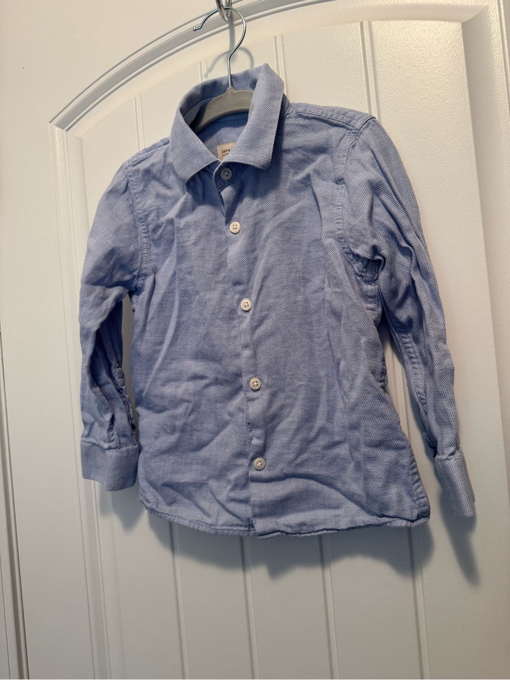 Zara Boys Blue Micro Print Button Down Shirt Size 4 / 104
